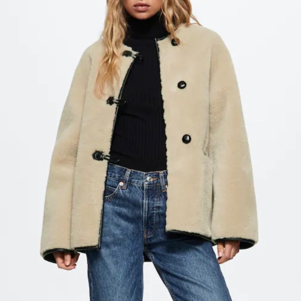Mango Shearling Appliqués Faux Fur Coat